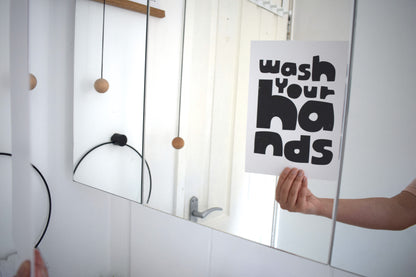 Reverse Wash Your Hands Sign (Reflects in Mirror)